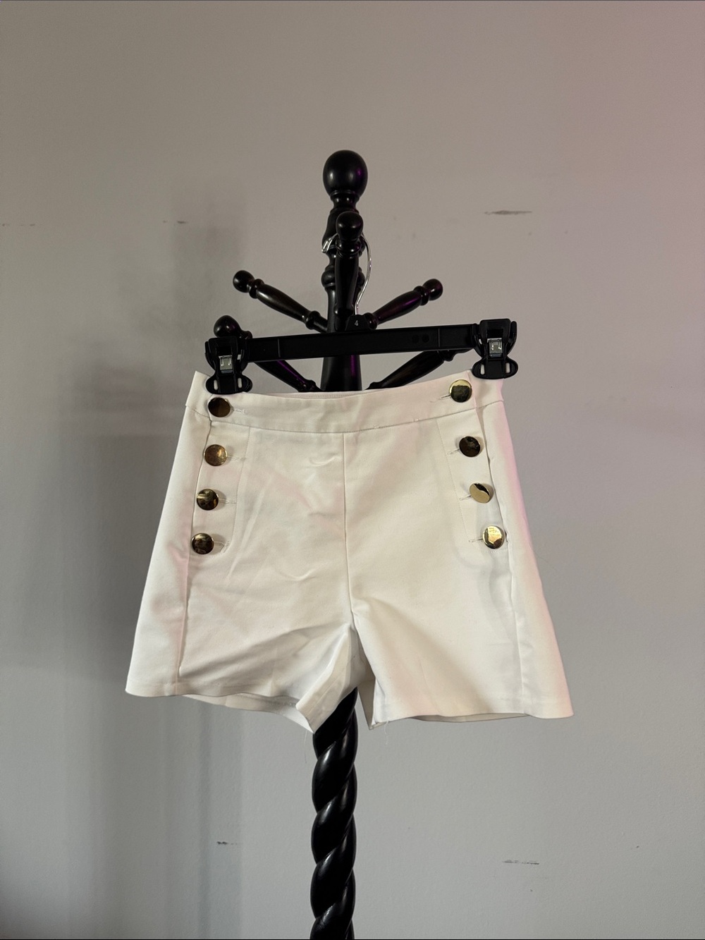 Express White High-Waist Button-Accent Shorts